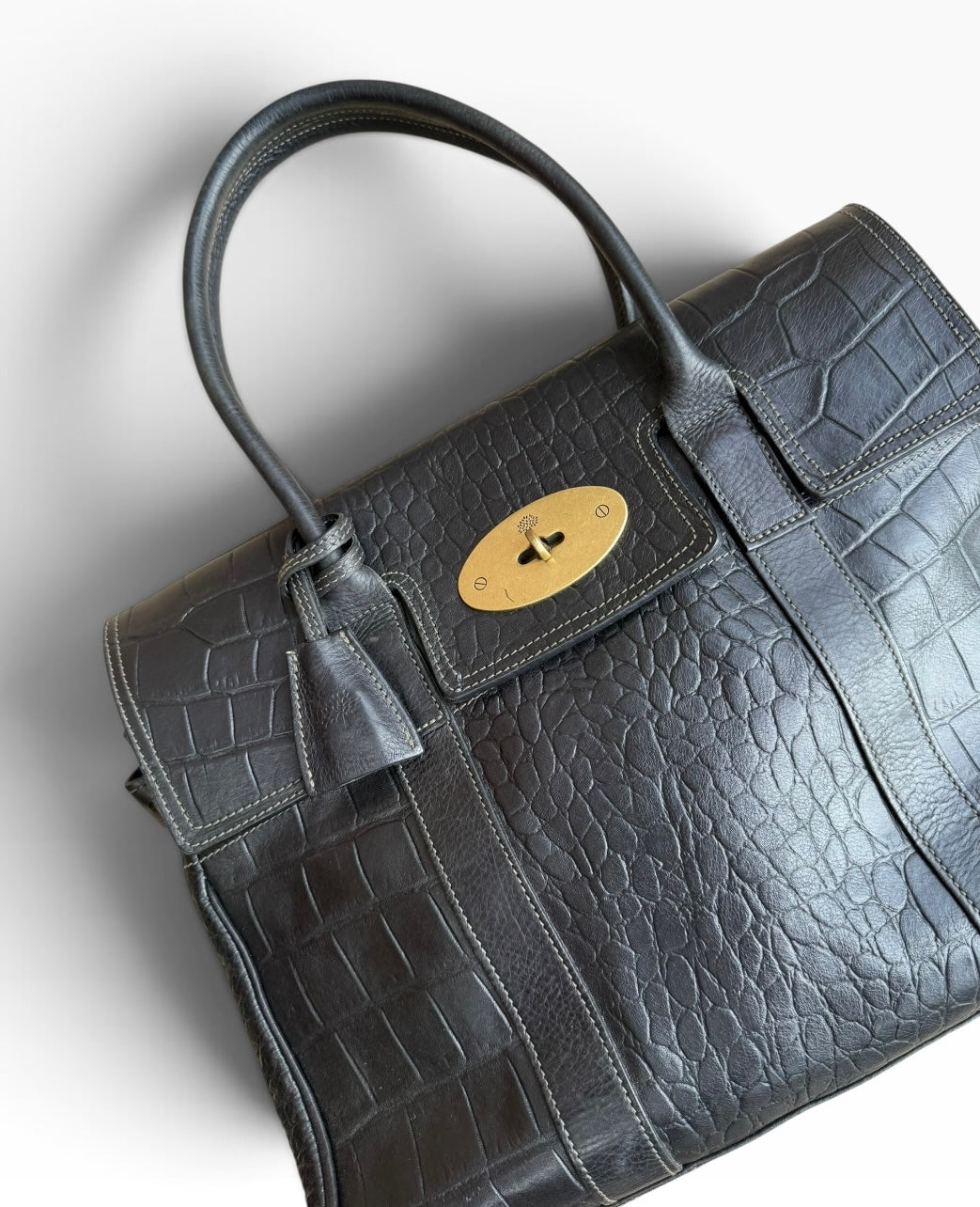 Mulberry Bayswater Black Croc-Embossed Leather Handbag