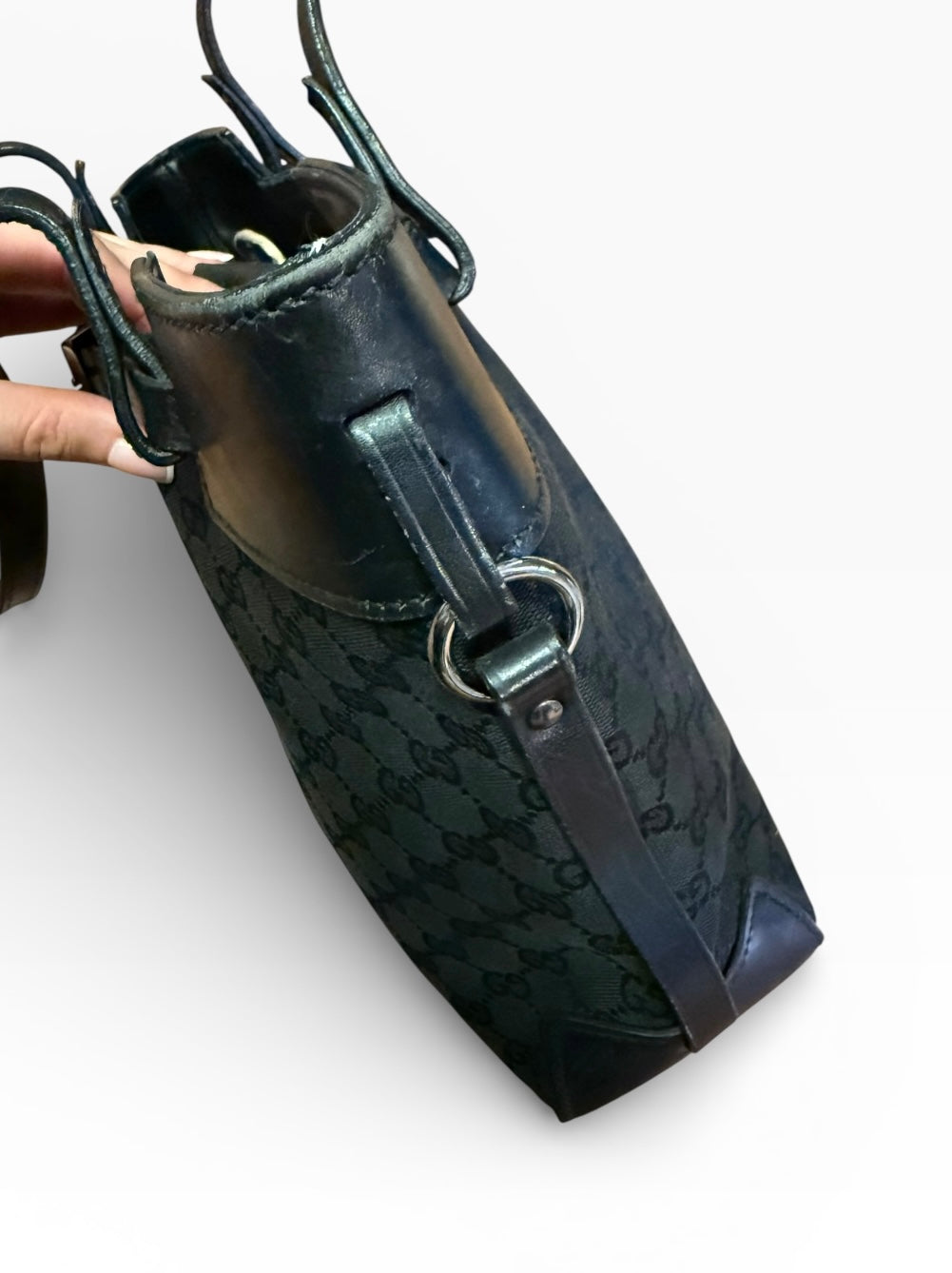 Gucci Monogram Black Bucket Hand Bag