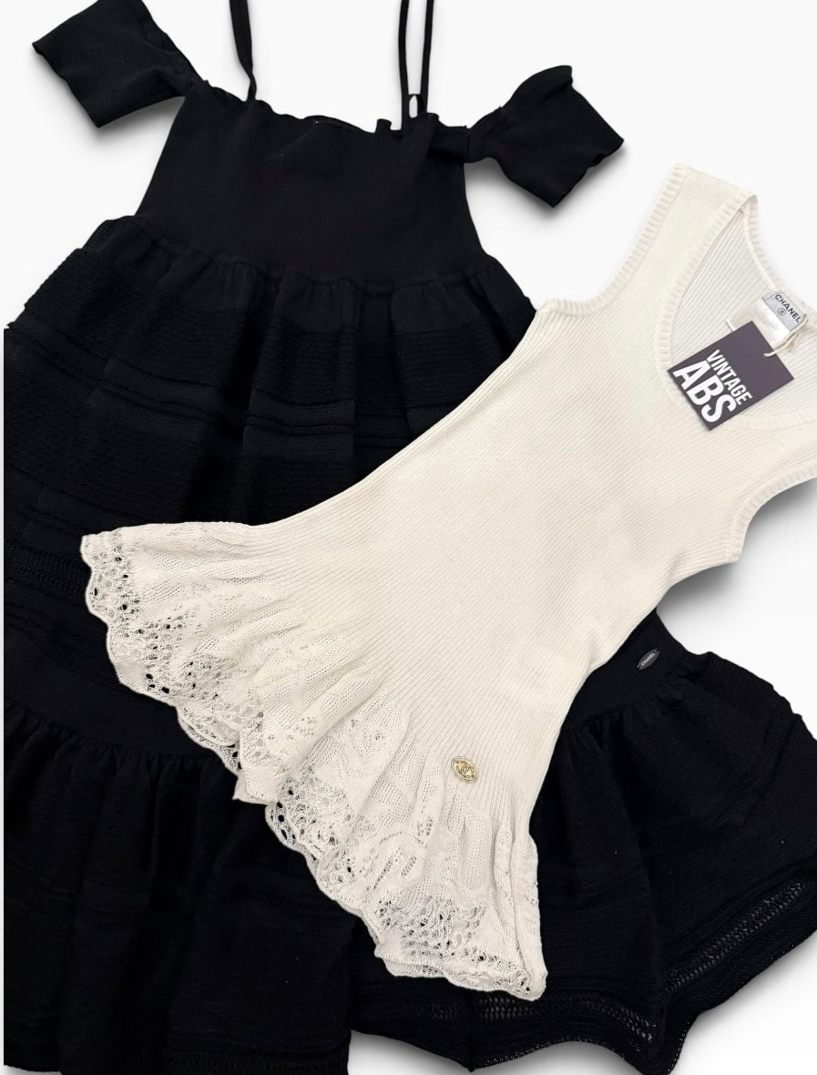 Chanel Spring 2008 Black & Ivory Layered Knit Dress