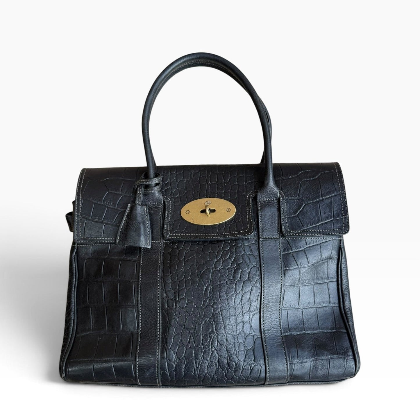 Mulberry Bayswater Black Croc-Embossed Leather Handbag