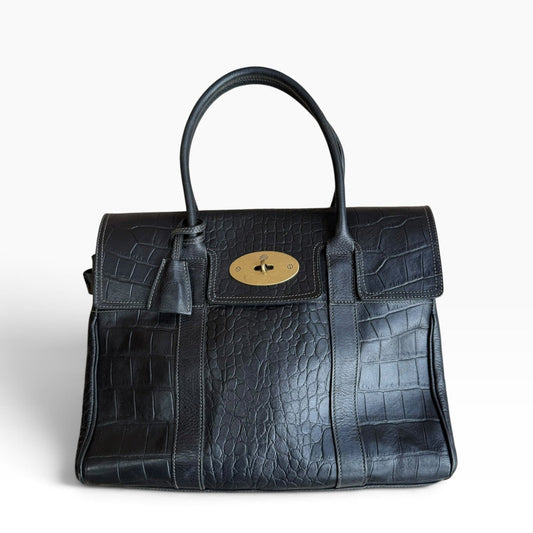 Mulberry Bayswater Black Croc-Embossed Leather Handbag
