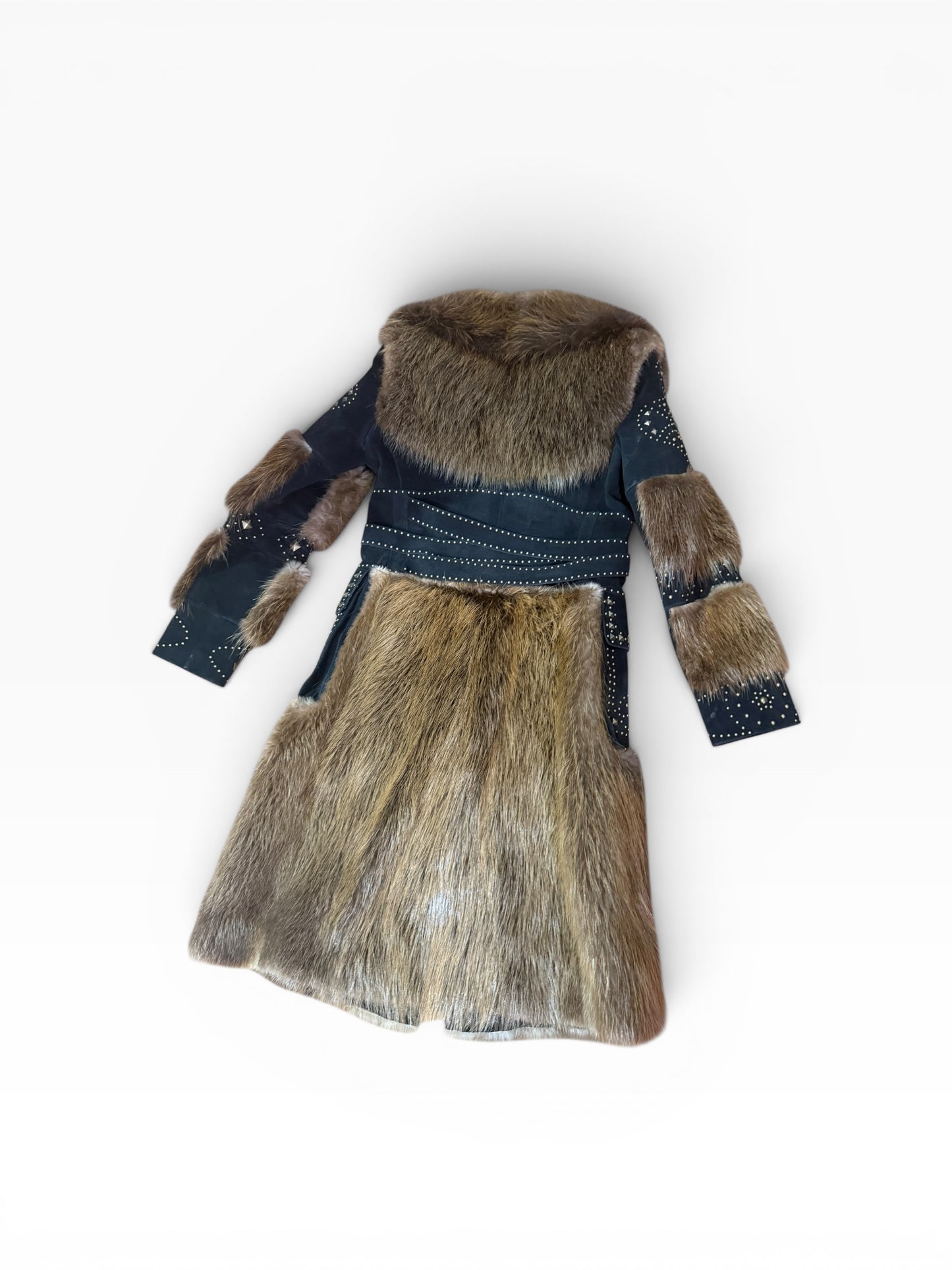Fur & Genuine Suede Studded Belted Jacket