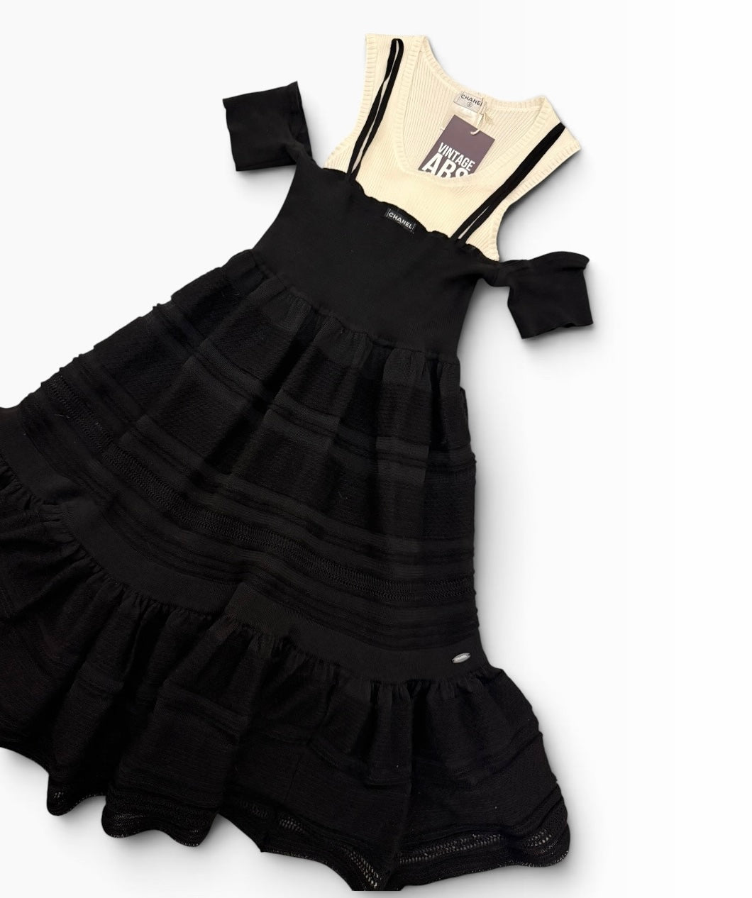 Chanel Spring 2008 Black & Ivory Layered Knit Dress