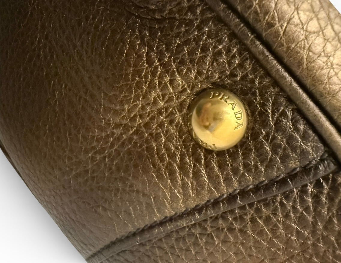 Prada Vitelli Daino Bronze Leather Shoulder Bag