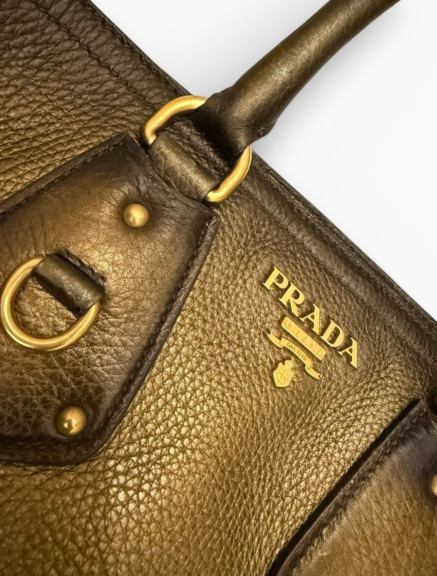 Prada Vitelli Daino Bronze Leather Shoulder Bag