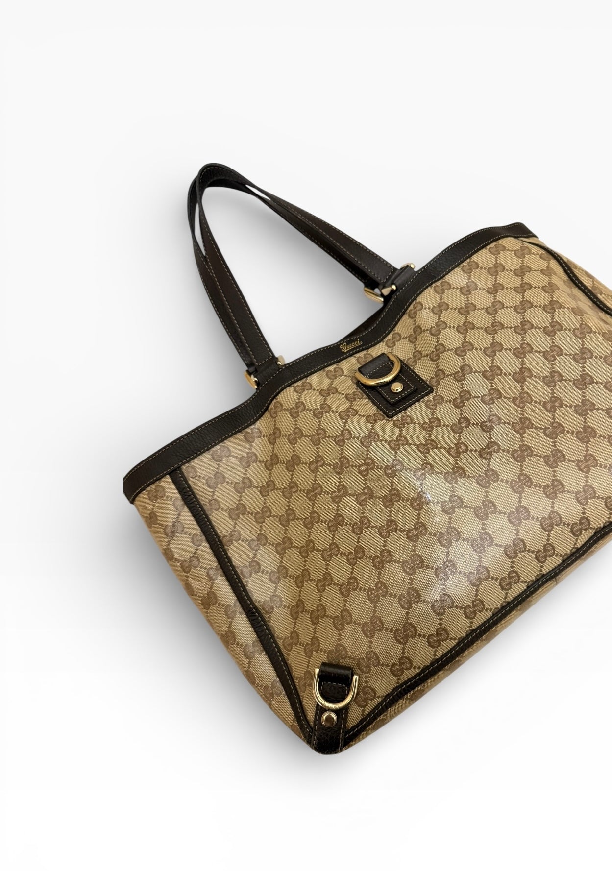 Gucci Monogram Crystal Abbey D Ring Hand Bag