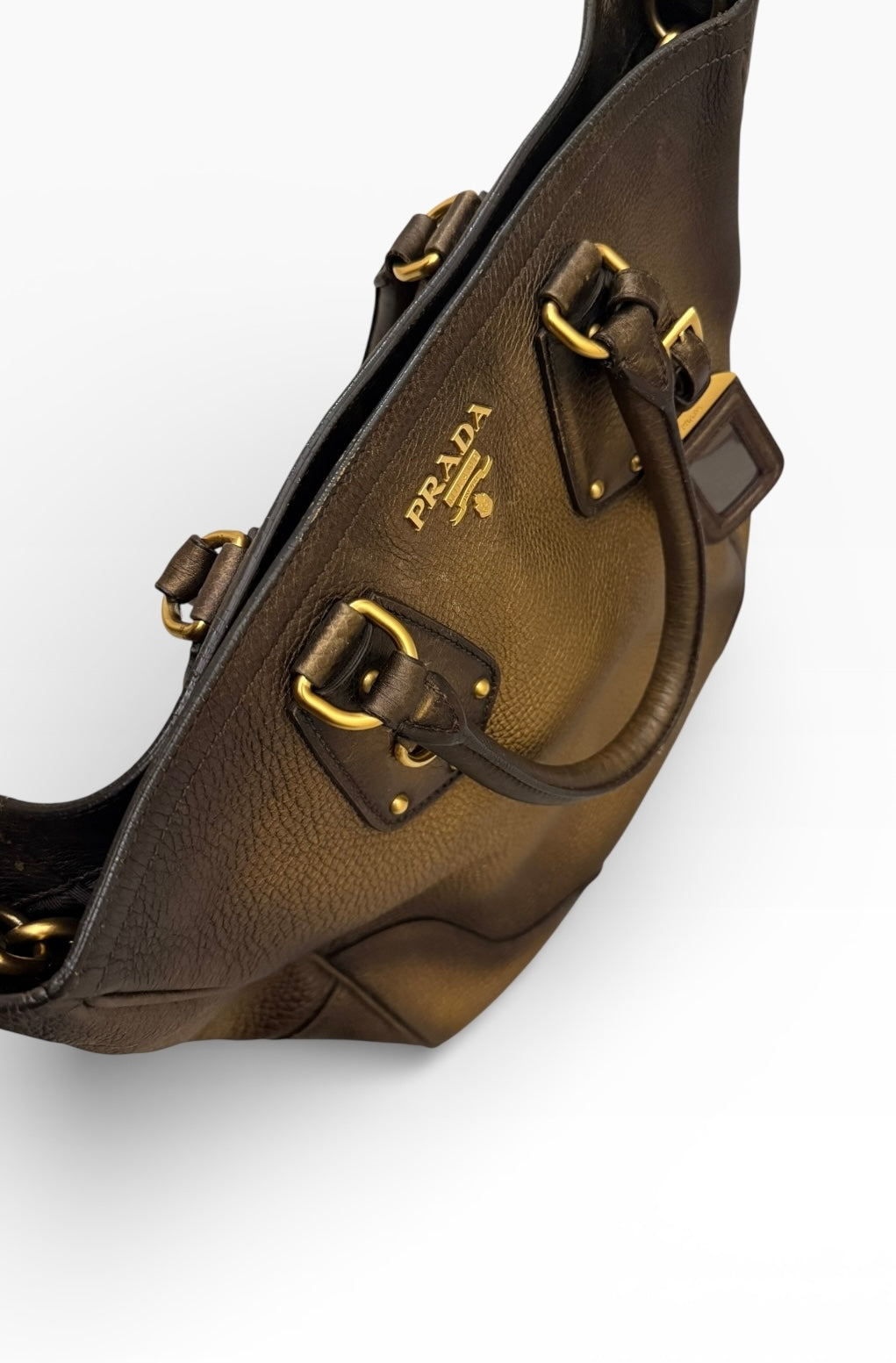 Prada Vitelli Daino Bronze Leather Shoulder Bag