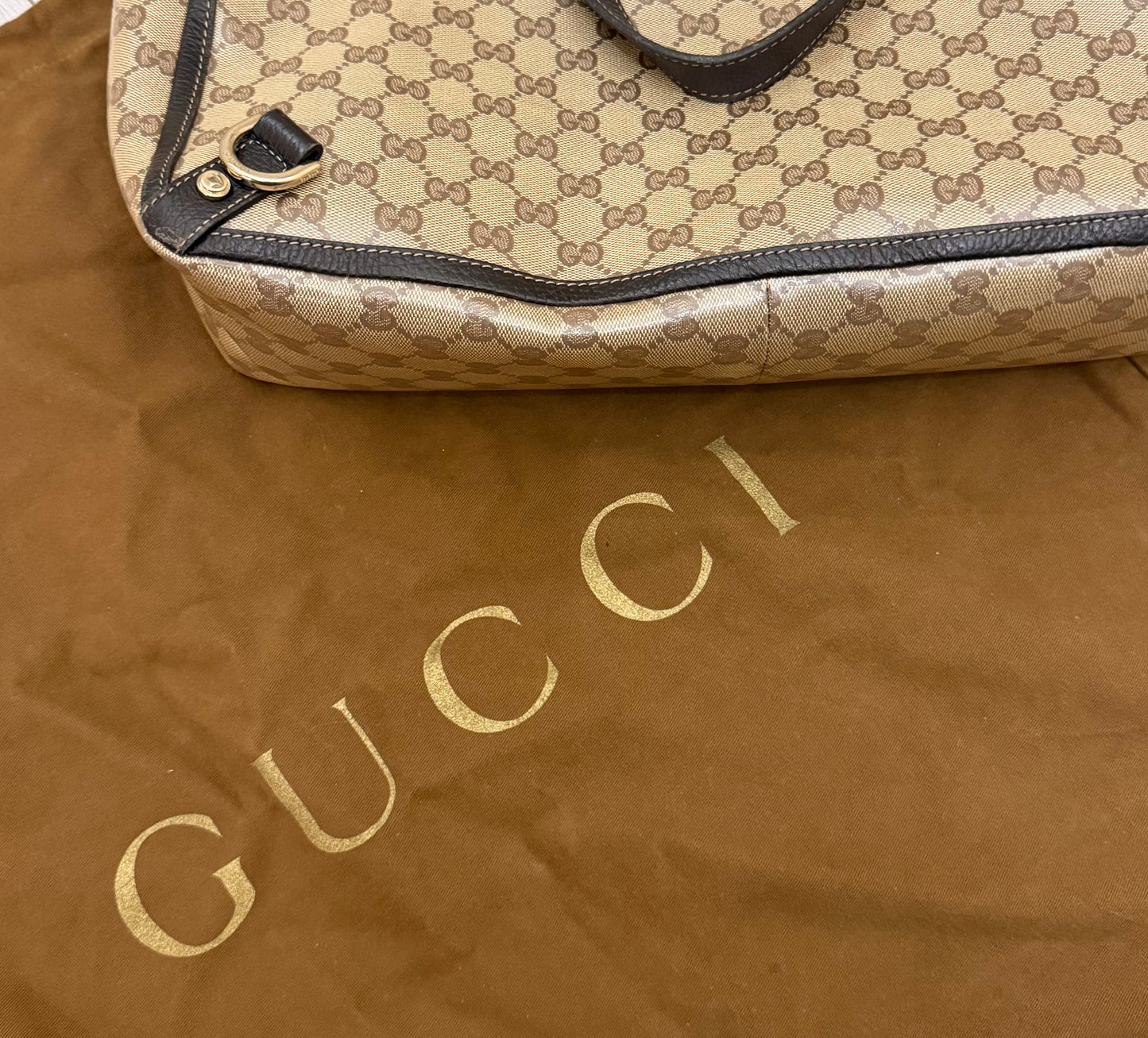Gucci Monogram Crystal Abbey D Ring Hand Bag