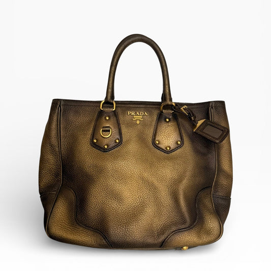 Prada Vitelli Daino Bronze Leather Shoulder Bag