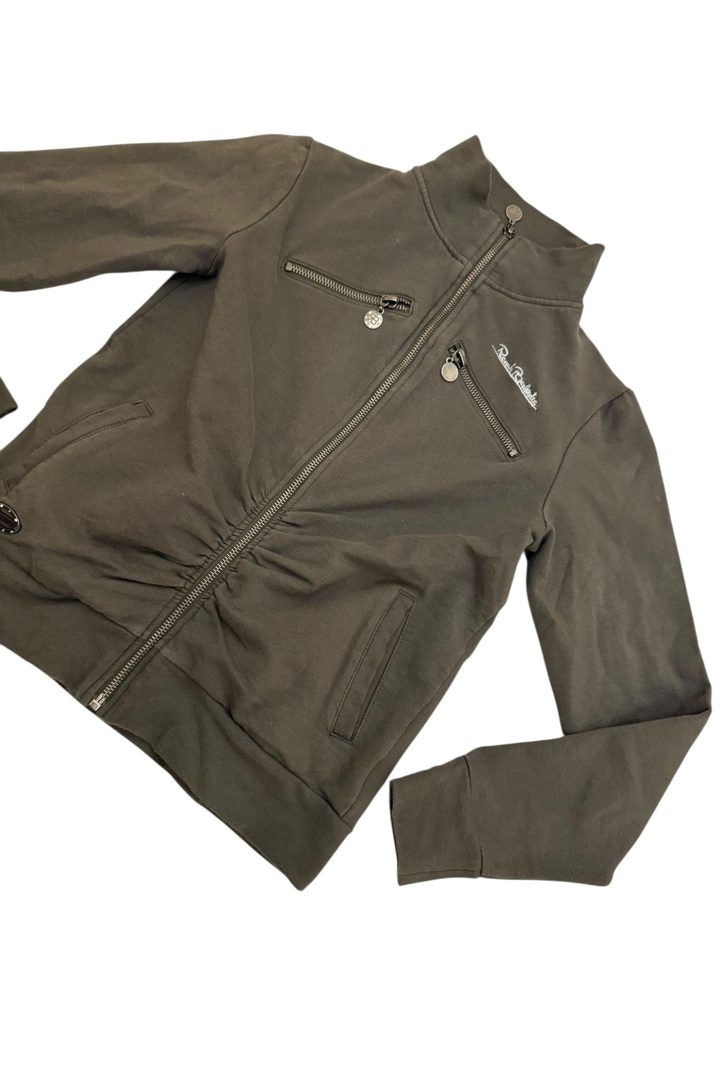Renato Balestra Zip Up Ruched Khaki Washed Jacket