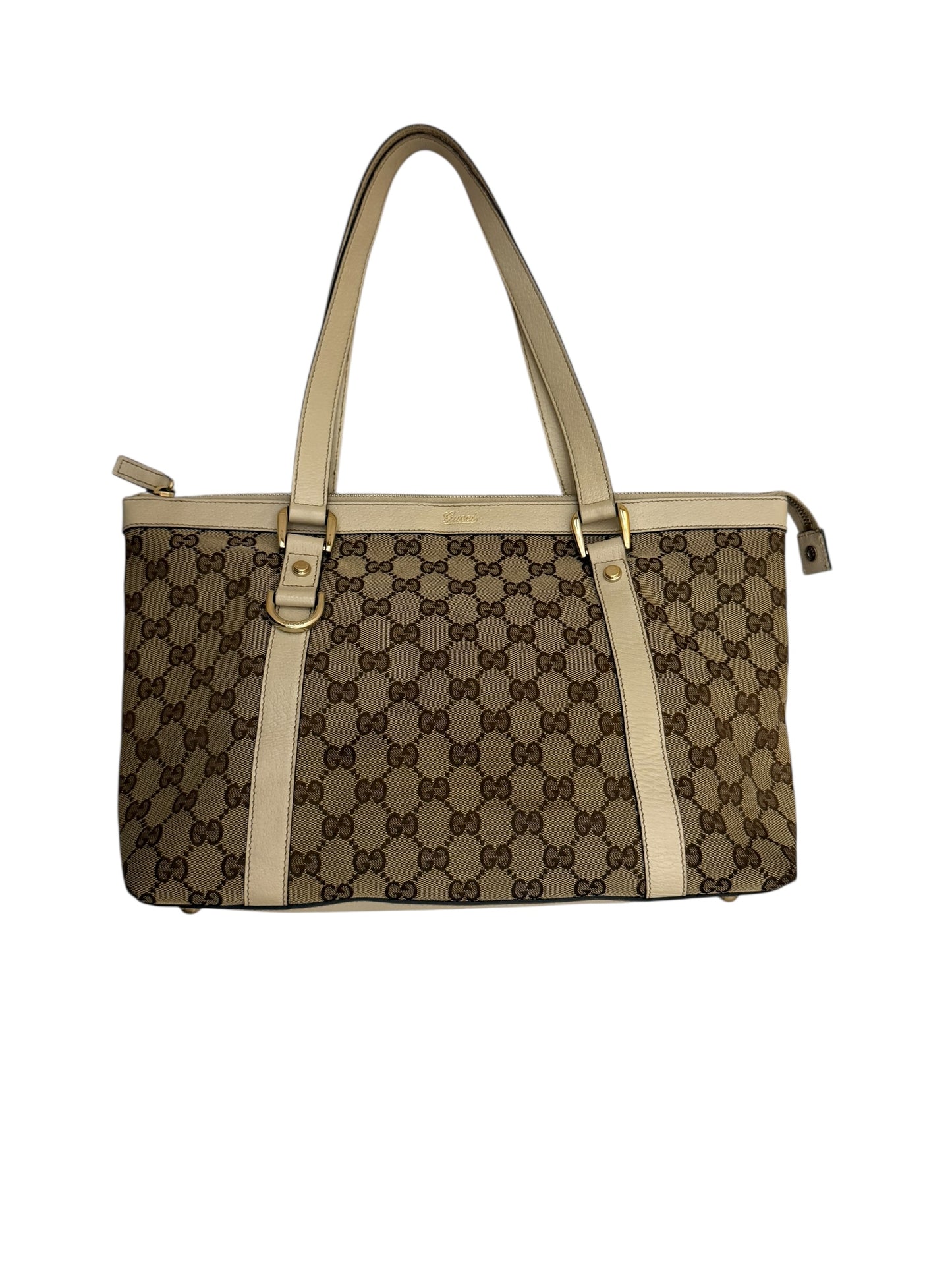 Gucci Abbey Monogram Shoulder Bag- white leather