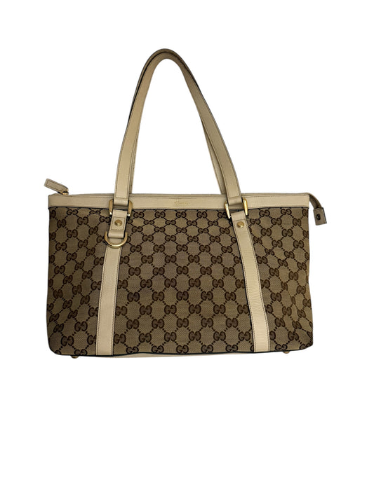 Gucci Abbey Monogram Shoulder Bag- white leather