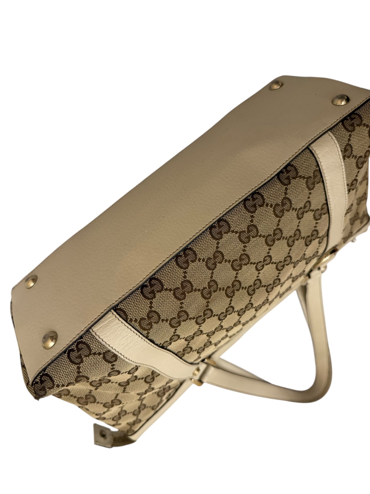 Gucci Abbey Monogram Shoulder Bag- white leather