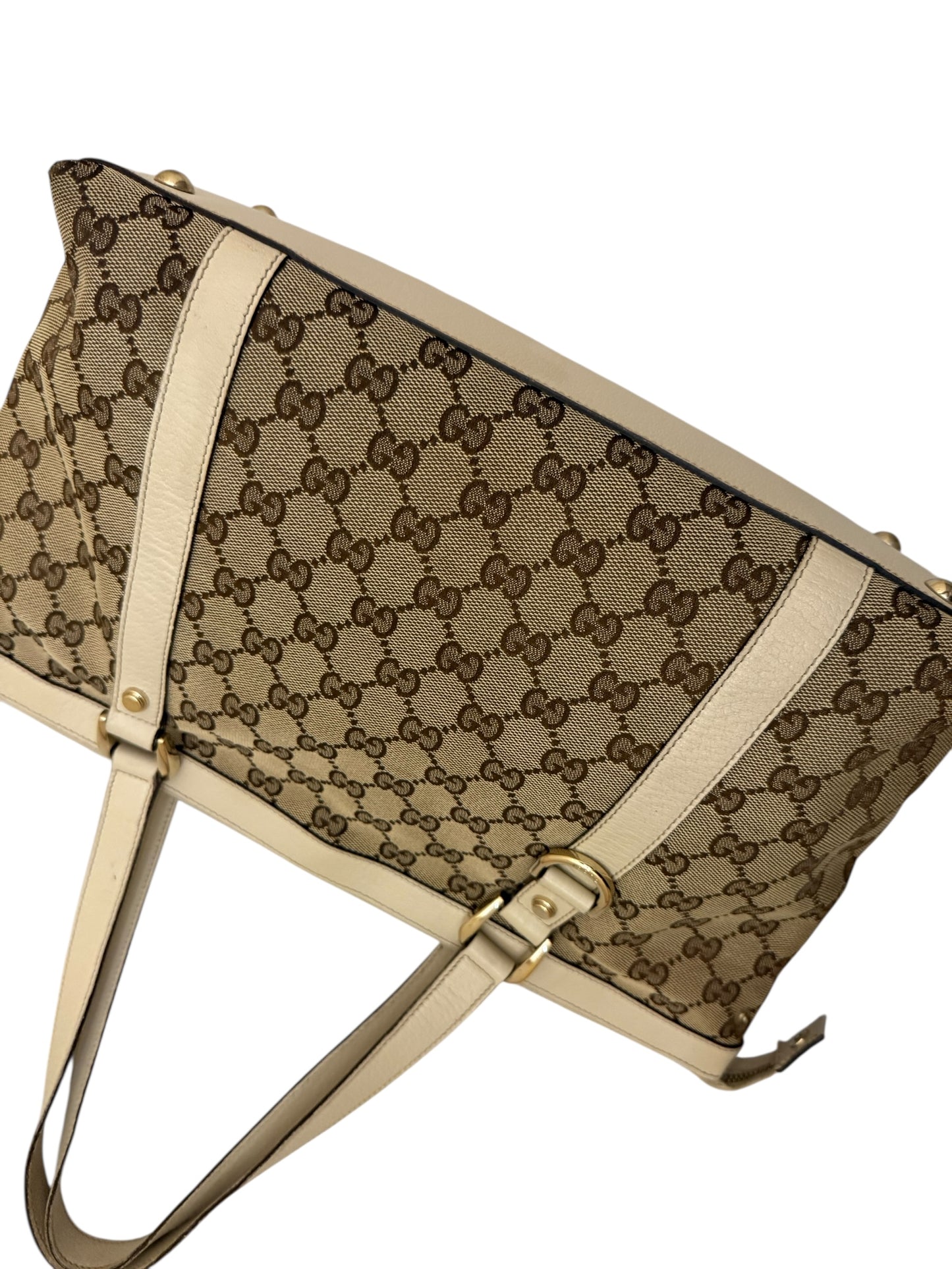 Gucci Abbey Monogram Shoulder Bag- white leather