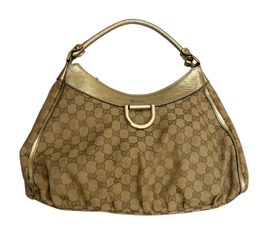 Gucci Abbey Gold Leather & Monogram Canvas Shoulder Bag
