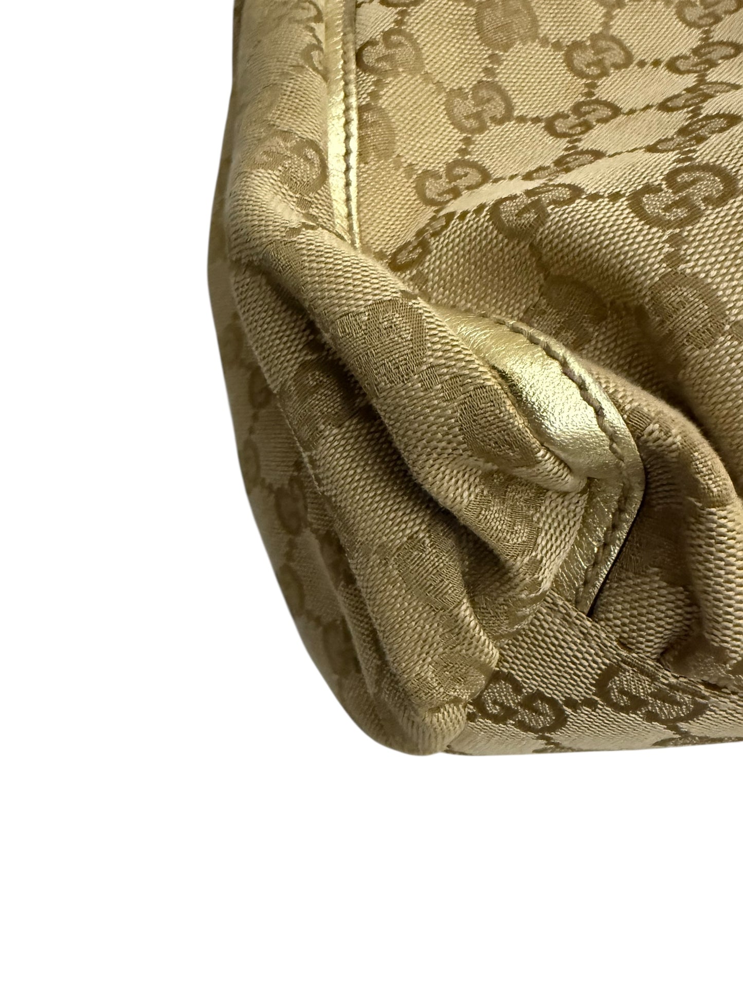 Gucci Abbey Gold Leather & Monogram Canvas Shoulder Bag