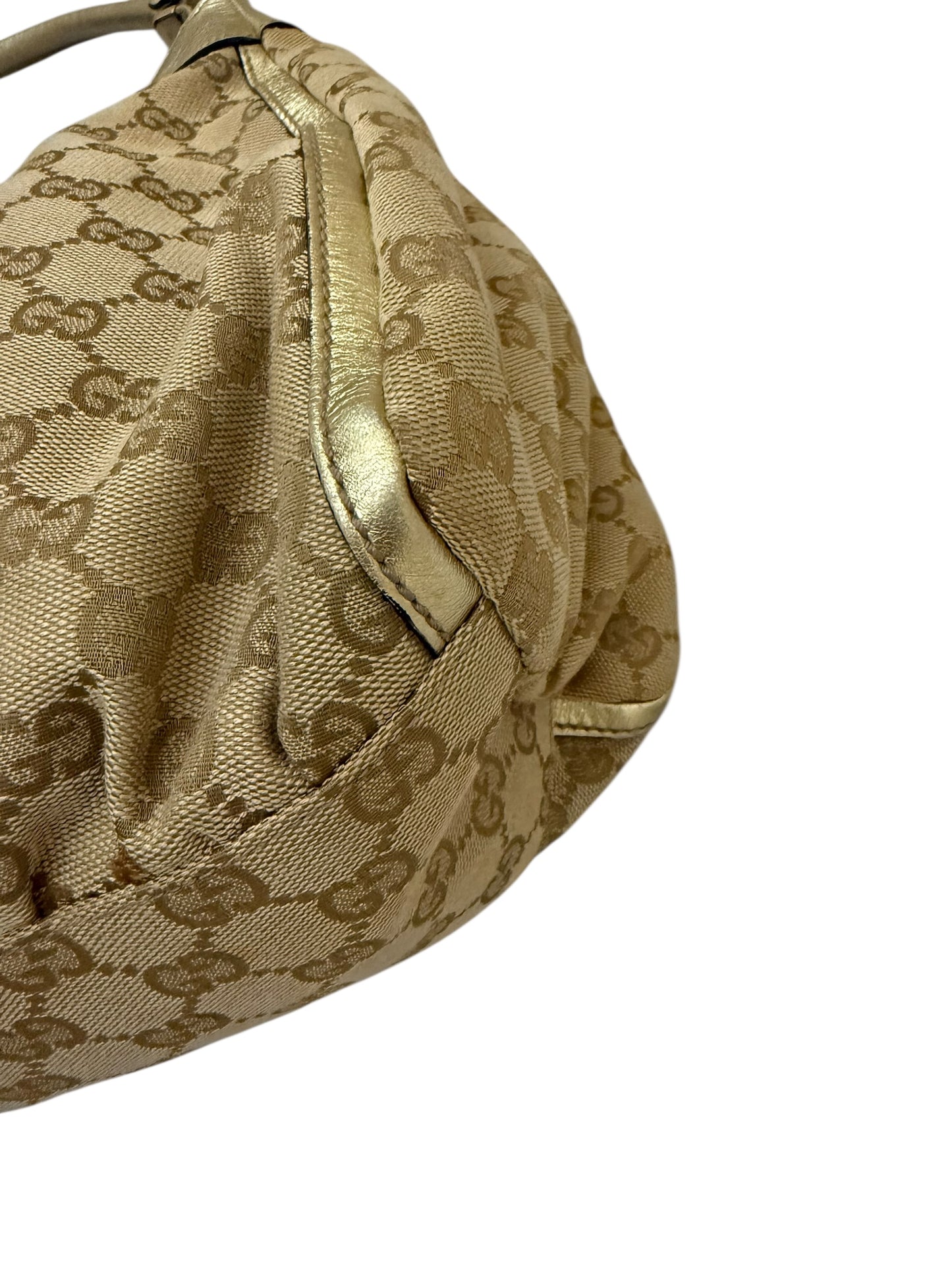 Gucci Abbey Gold Leather & Monogram Canvas Shoulder Bag
