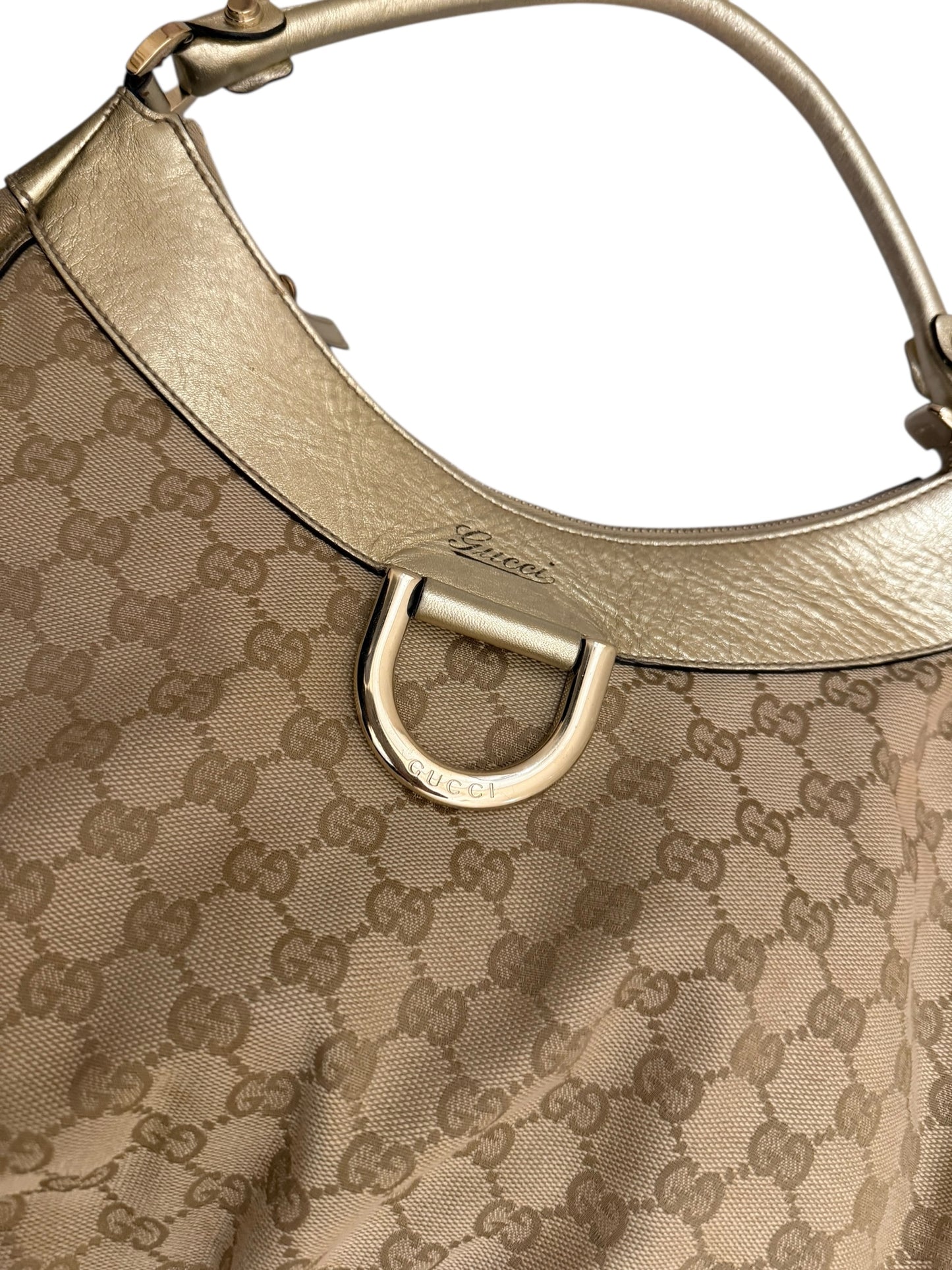 Gucci Abbey Gold Leather & Monogram Canvas Shoulder Bag