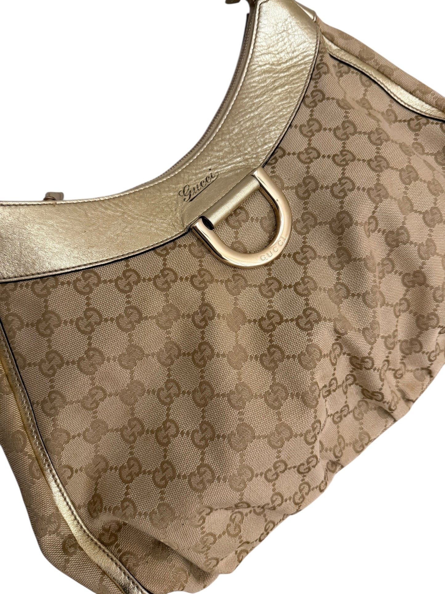Gucci Abbey Gold Leather & Monogram Canvas Shoulder Bag