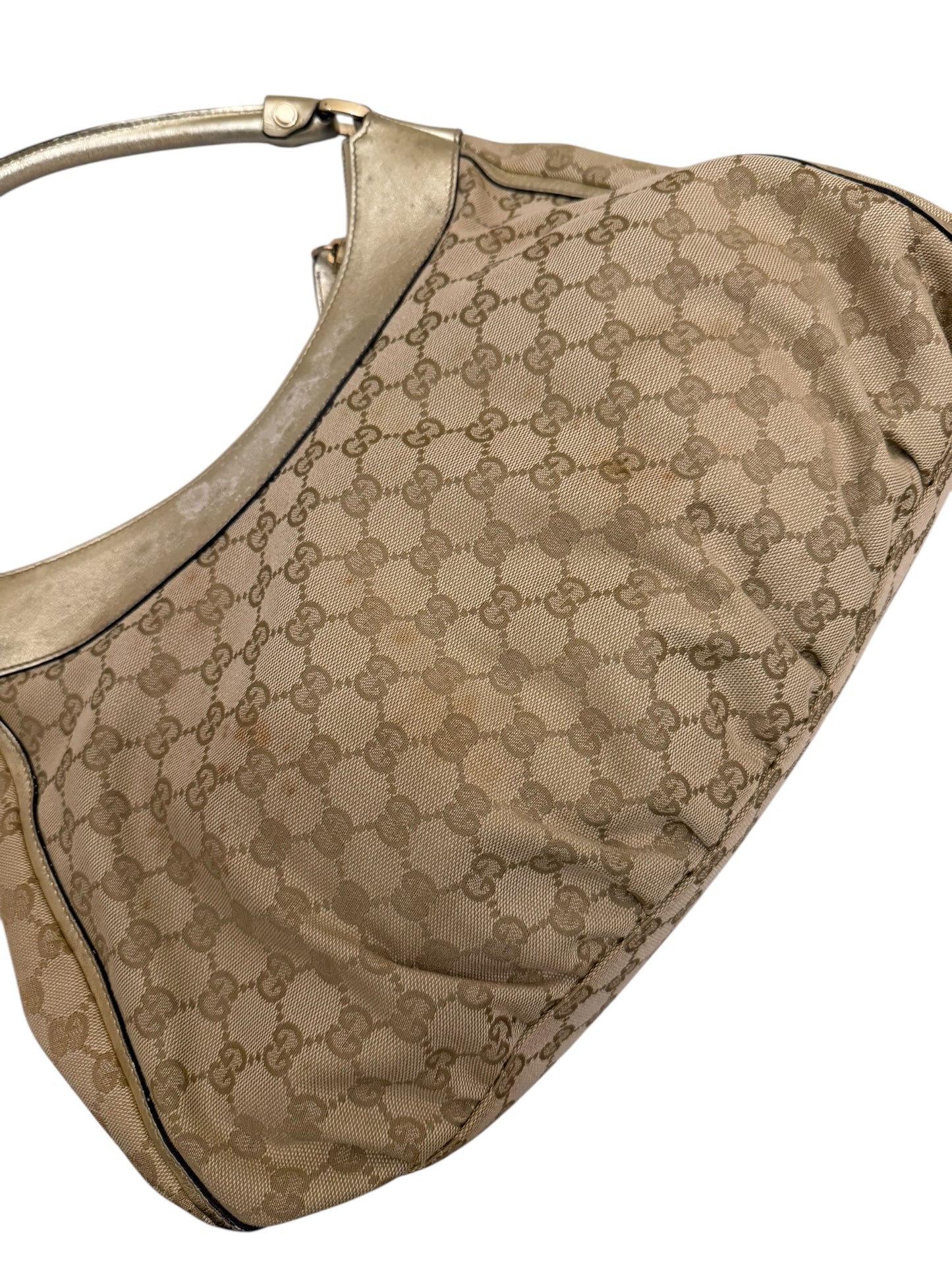 Gucci Abbey Gold Leather & Monogram Canvas Shoulder Bag