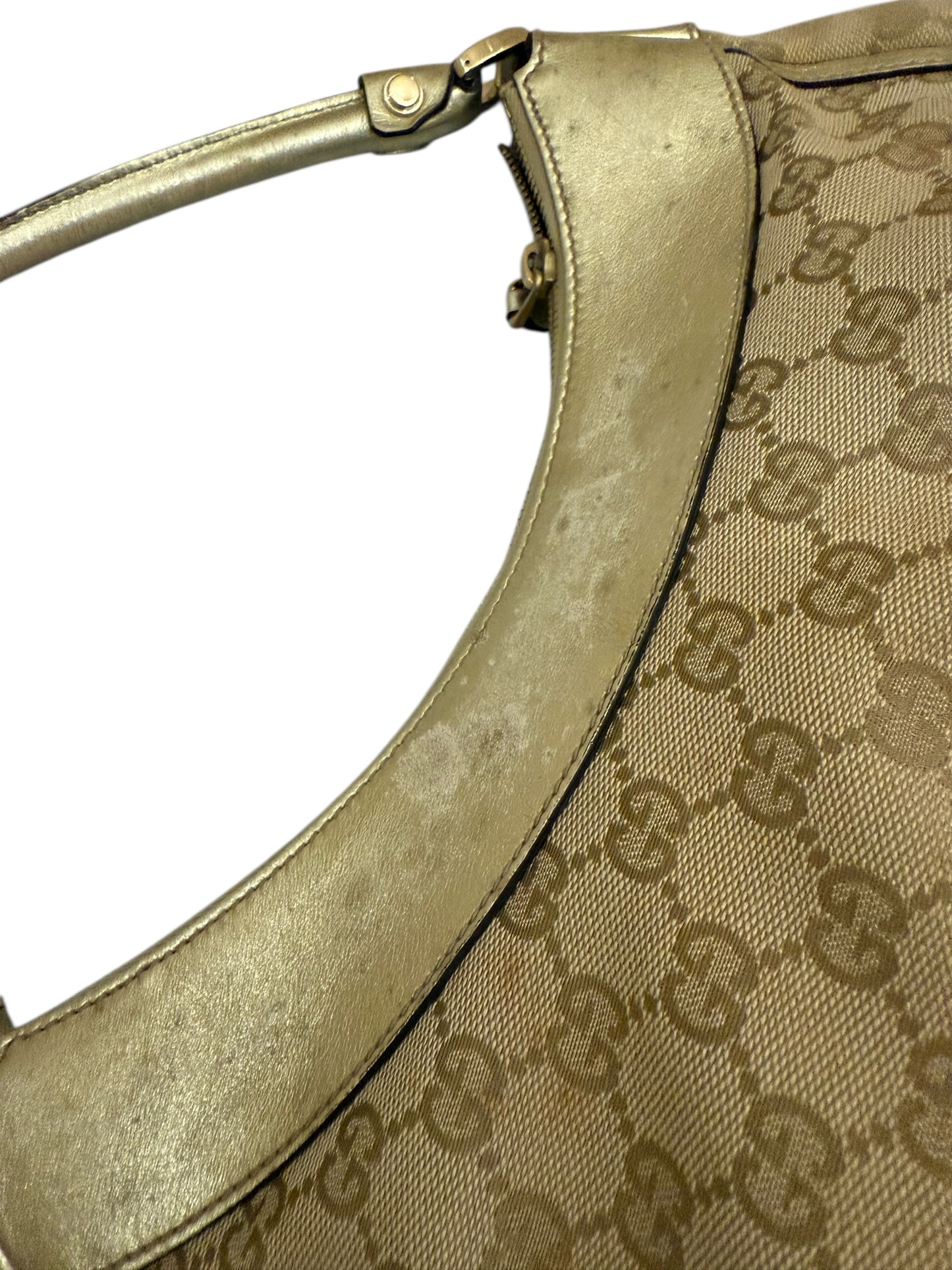 Gucci Abbey Gold Leather & Monogram Canvas Shoulder Bag